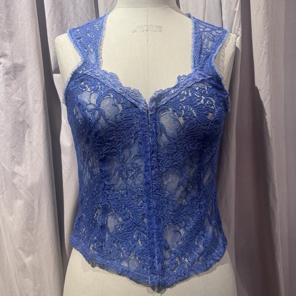Vintage Ann Ferriday Netted Cotton Lace Hook N Eye Unlined Corset Top L